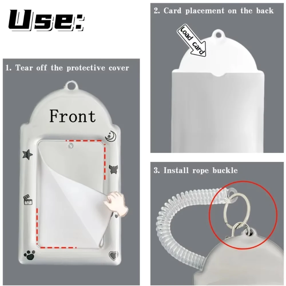 Gothic Dark Series PVC Card Sleeve with Spring Rope 3 Inches Kpop Idol Love Bean Star Small Card Storage Pendant Cards Holder