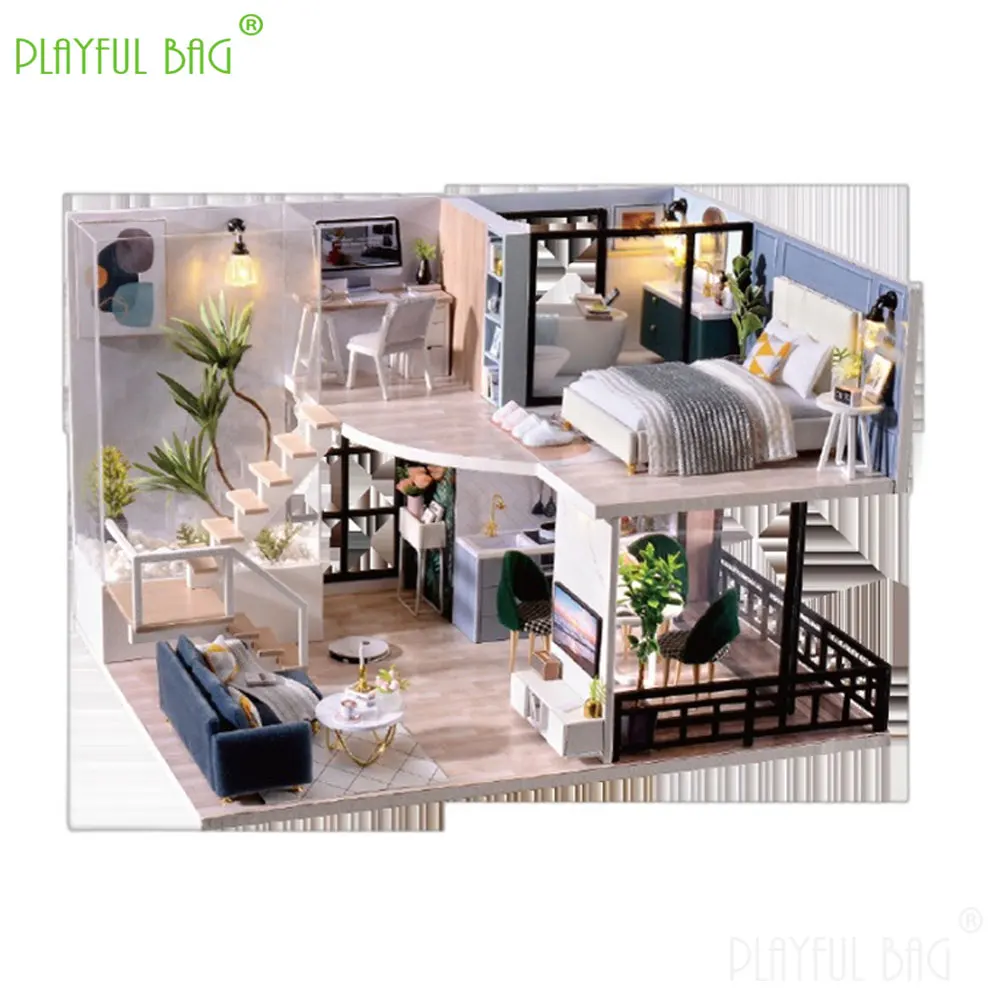 DIY Cabine Comfortabele Tijd Creatieve Handgemaakte Gemonteerd Villa Model Kinderen Speelgoed Leuke Kerstcadeaus Houten Mini Poppenhuis UG357