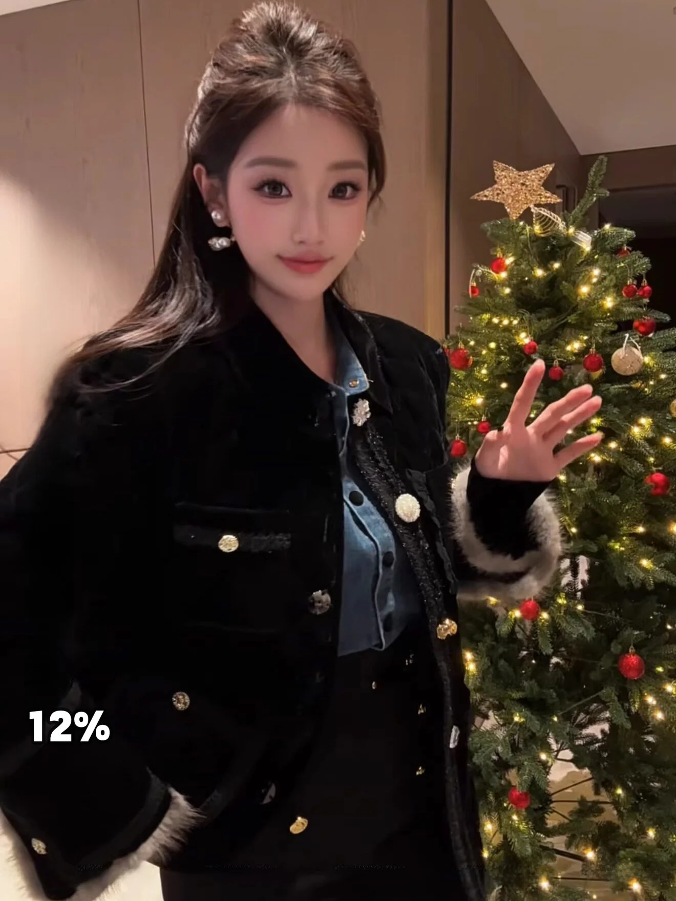 

Neadada Bla Velvet Gold Button Young Sle Women's down Jaet Faionable Casual Fit High Warmth White Du down Filling