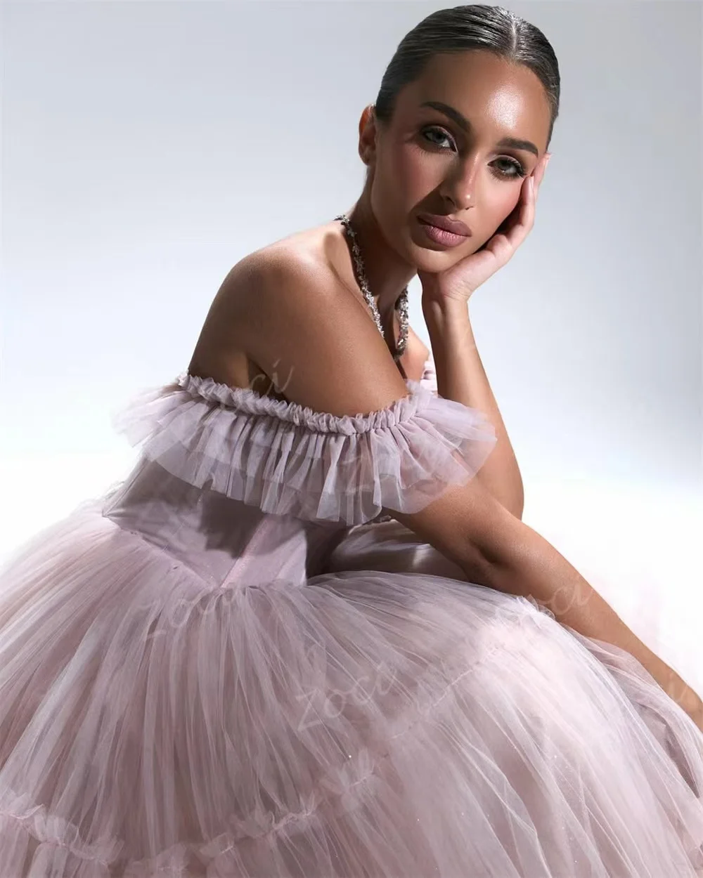 Zoci Poussière ﻿ Robe de bal rose mi-longue, personnalisée, épaules dénudées, robes de bal formelles, longueur thé, pour occasions spéciales