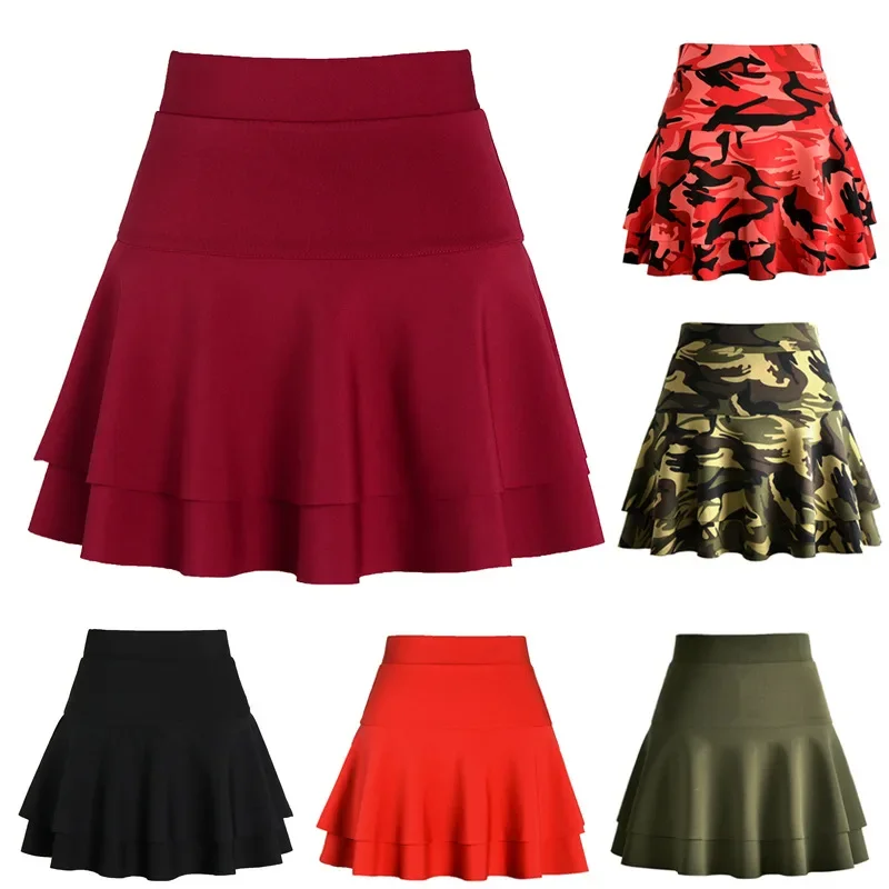 

Mini Skirts Black Red Spring Summer High Waist Ruffle Pleated Skater Preppy Women Vintage Sexy Mini Cake Skirt