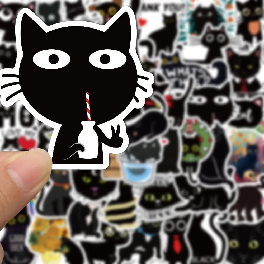 10/50/100pcs Kawaii Anime Black Cat Graffiti Stickers for Kids DIY Laptop Bicycle Car Skateboard Waterproof Cute Cartoon Decals