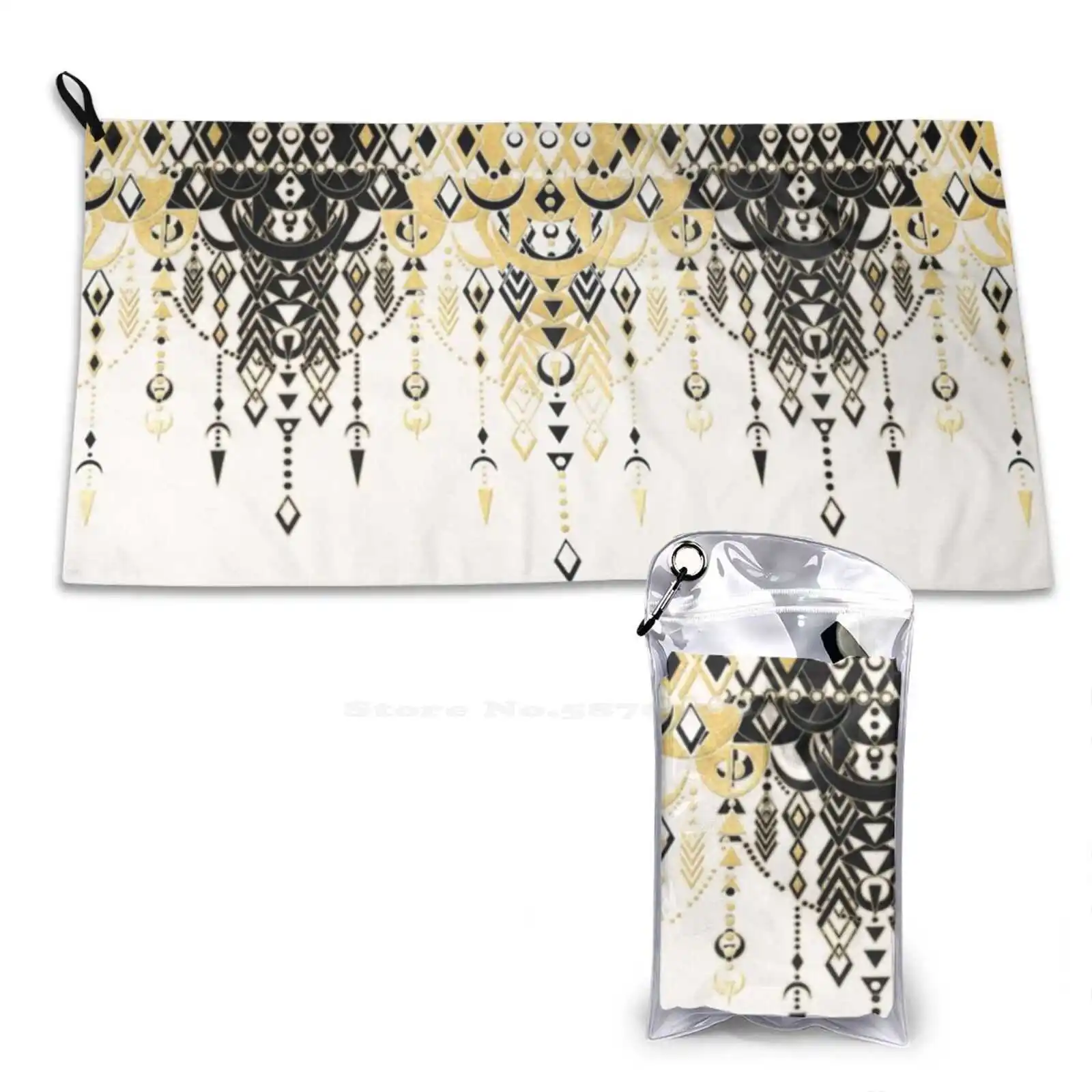 Modern Deco In Black And Cream Soft Towel Quick Dry Beach Towel Cream Black Tan Gold Neutrals Nouveau Shapes Diamonds Geometry