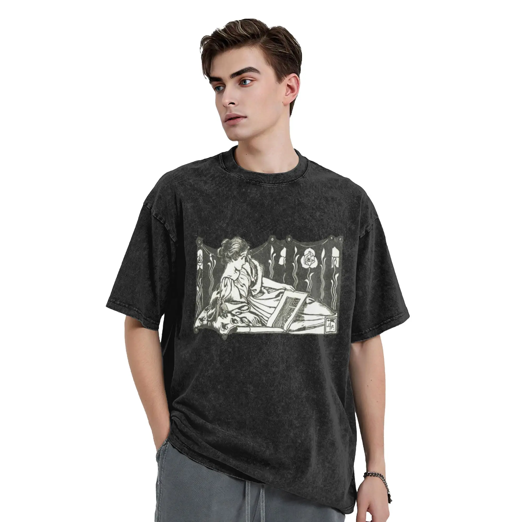 Leisure Time - Art Nouveau Vintage Illustration Classic Chic A T-Shirt Oversized Short Sleeve Men's Women's Cotton Tees Tops