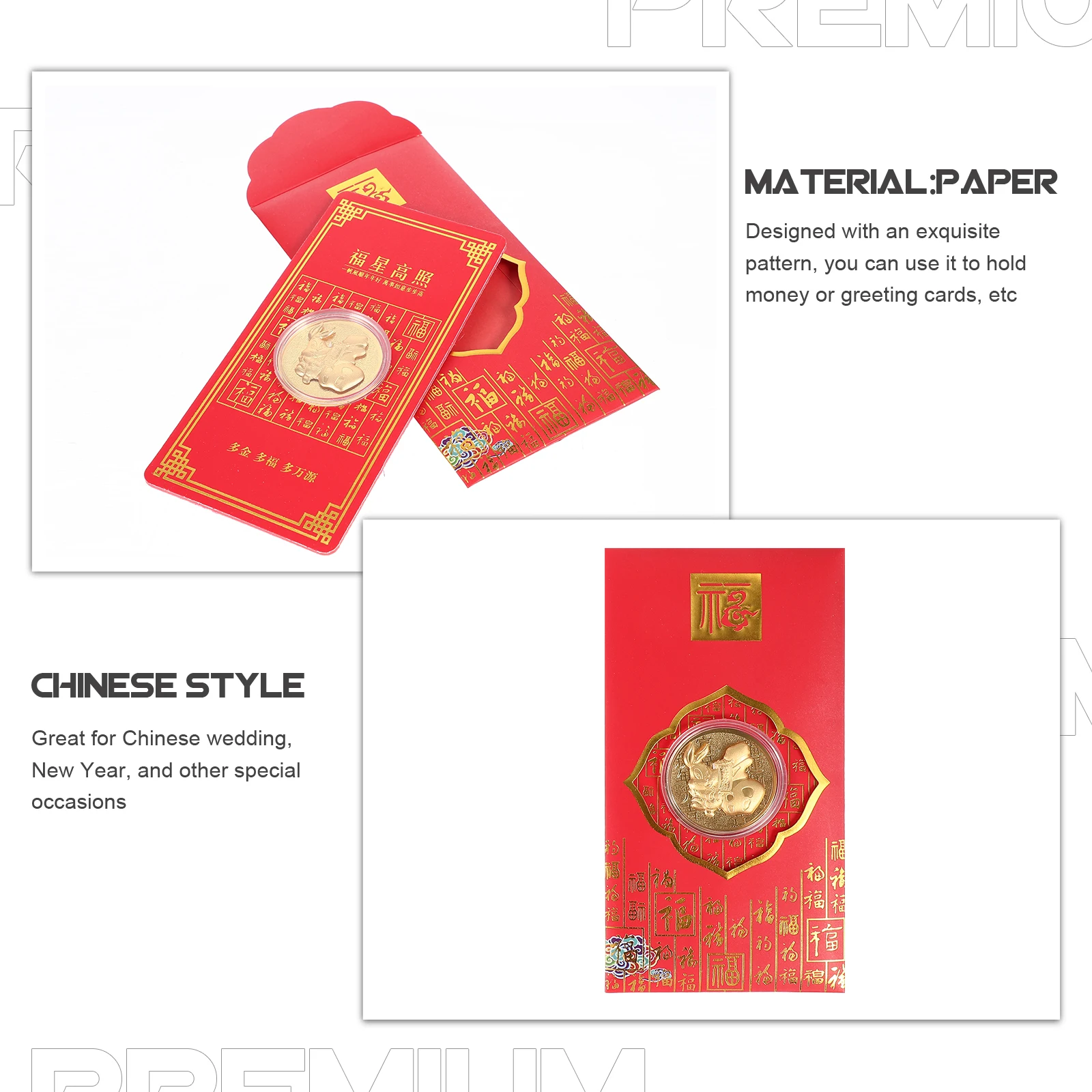 

6 Pcs Rabbit Year Gold Foil Red Envelope The Gift New Packet Paper Imitation Leaf Money Spring Festival