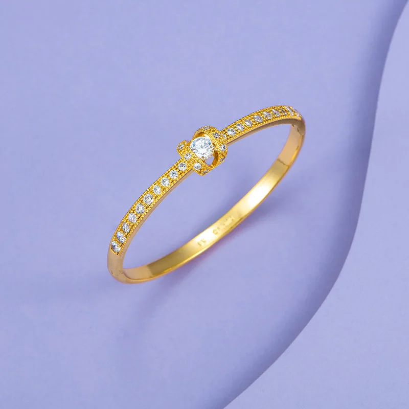 Boutique Zircon Pave CZ 24K Gold Plated Bangle For Women Charm Jewelry Exquisite Classical Decoration 2024