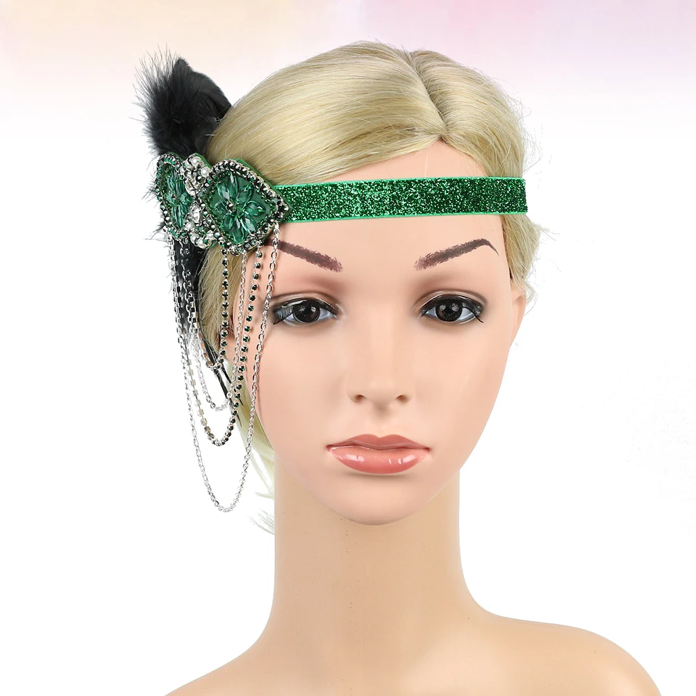 

Elegant Tassel Chain Headband Women Lightweight Soft Hairband Bridal Party Dance Accessories Photo Props Green