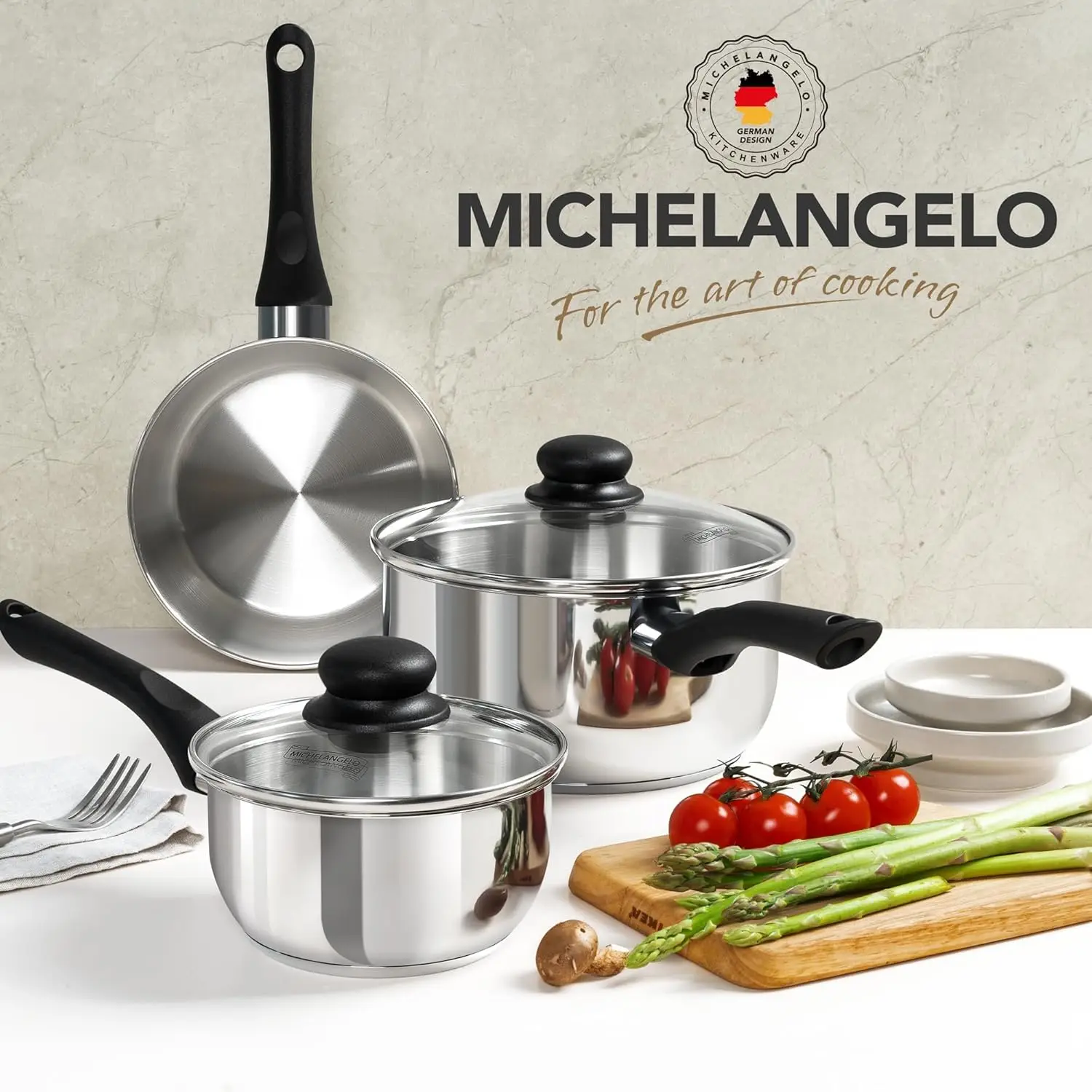 

MICHELANGELO Stainless Steel Pots/cooking Pots Set, Three-layer Pot Bottom Design, Universal for All Stoves, Dishwasher Safe