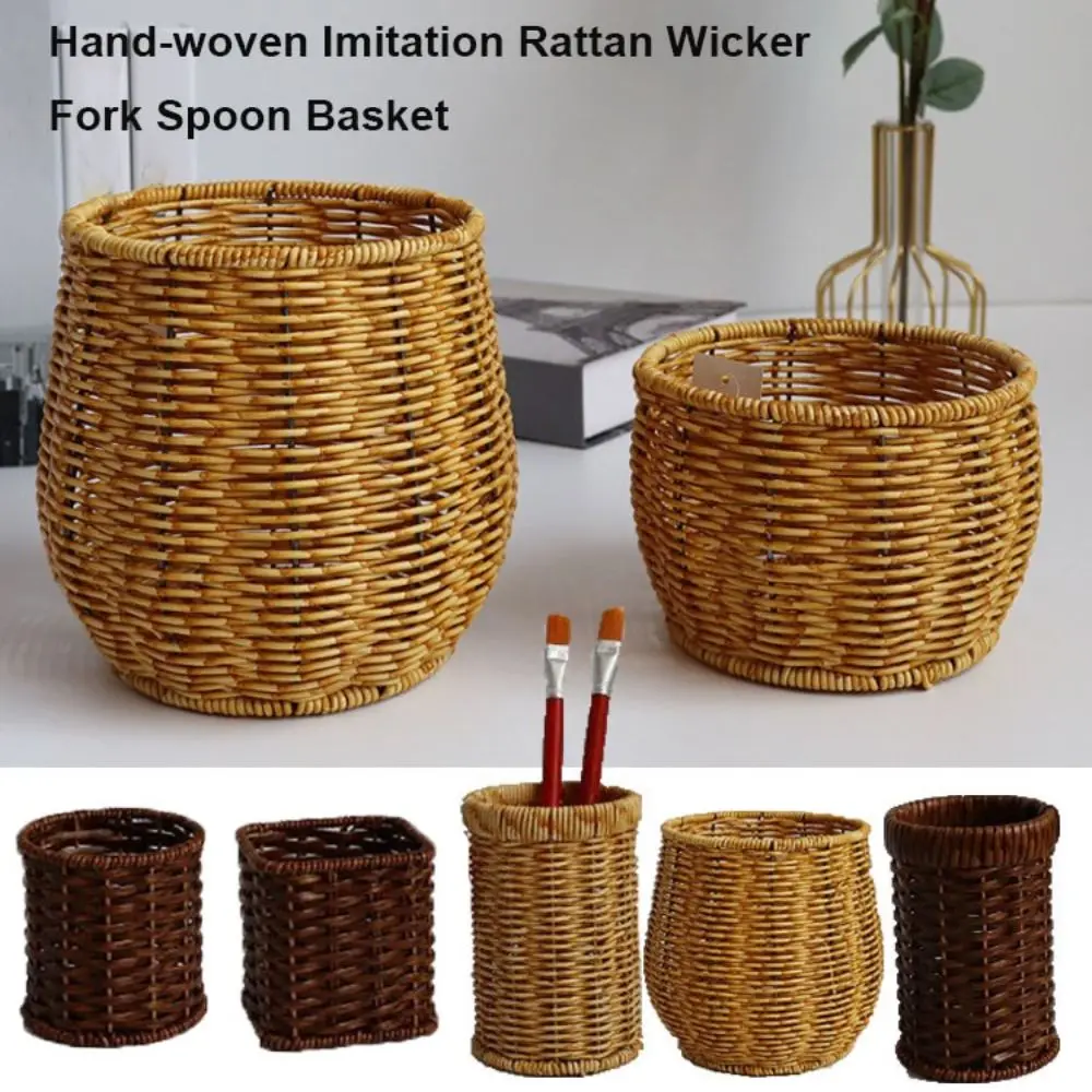 

Hardness Rattan Wicker Woven Serving Baskets Household 6 Styles Drain Chopstick Fork Spoon Holder Handwoven Rattan Basket