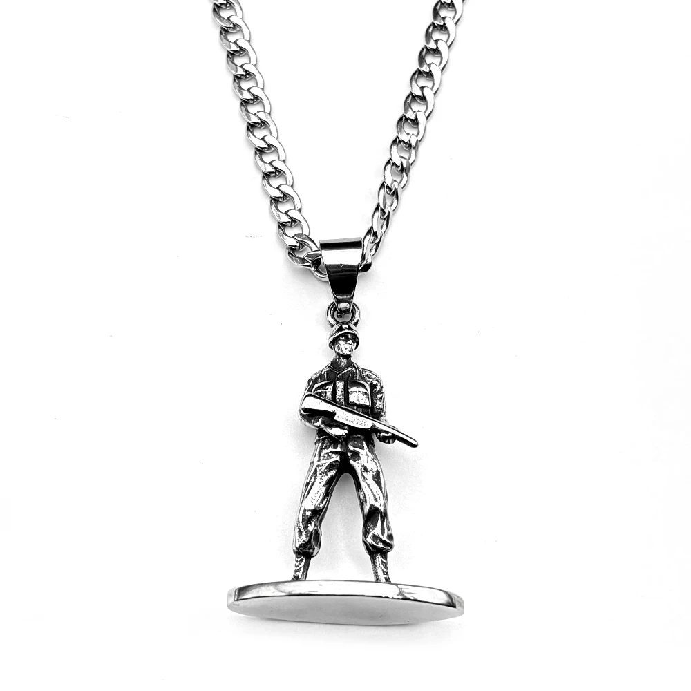 Klassische Armee-Soldaten-Anhänger-Halskette mit Gewehr für Damen und Herren, 316L Edelstahl, Militär-Biker-Kette, Schmuckgeschenk – Detail 6