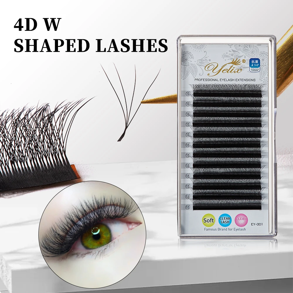 Yelix 4D W Shape Lashes Natural Soft Light Individual Eyelash Hand Waved Premade Fans Eyelash Extensions Full Lashes