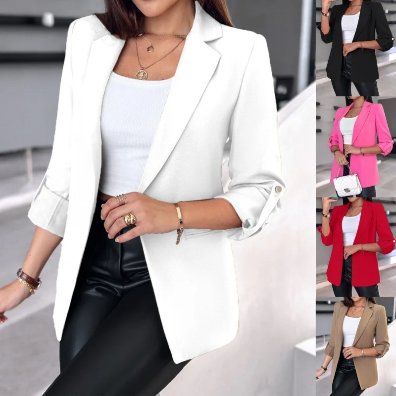 

Women's Fashion Blazer Solid Color Button Style Long Sleeve Lapel Casual Women's Jacket