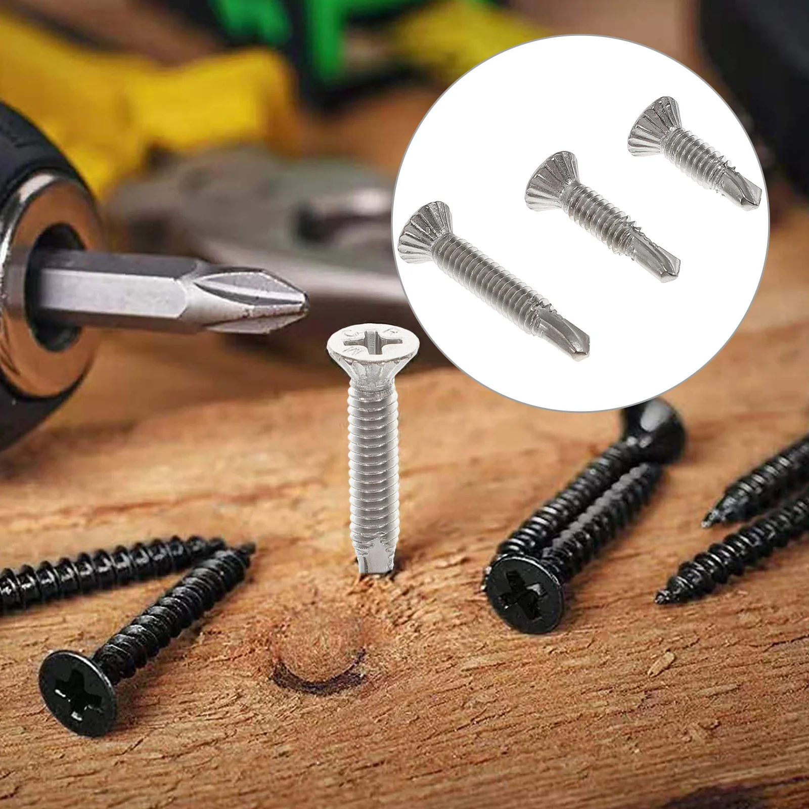 

1Set Self Drilling Screws Stainless Steel Anti-Slip Fasteners for Metal Wood Plastic Fixing DIY Home Improvement Countersunk End