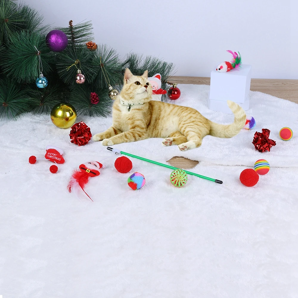 Multi-choice Christmas Socks Toy Set Interactive Funny Cat Bell Ball Super Soft Fabric Toys Teaser Wand Toy for Christmas Gift