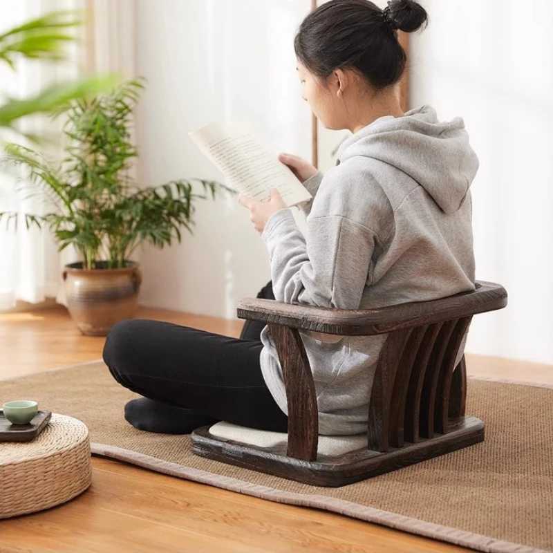 Japanese Style Solid Wood Tatami Chairs Bay Window Backrest Legless Lazy Chair Living Room Sofa Chair