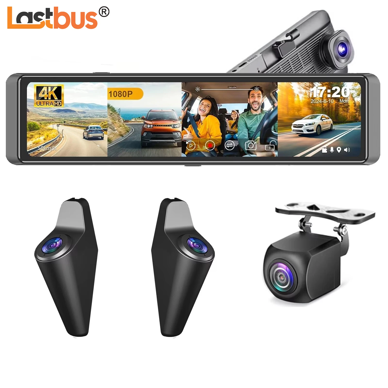 Lastbus 12 Inch 4 channel 4K Front Cam+1080P Side View + Rear View Dash Cams Mirror WIFI Car DVR Camera Recorder with ADAS BSD