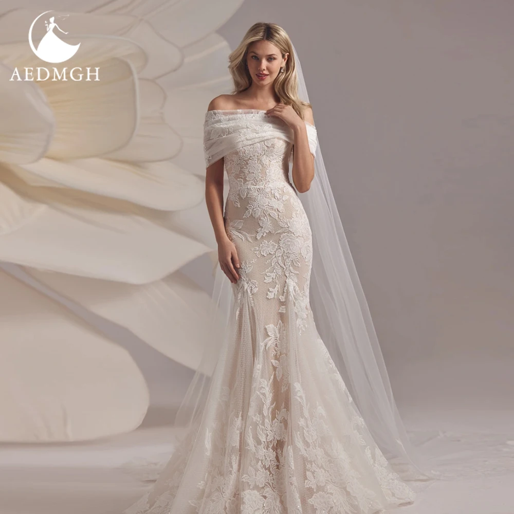 Aedmgh abiti da sposa delicati a sirena 2024 scollo a barca senza maniche Vestido De Novia ricamo in pizzo Classic Robe De Mariee