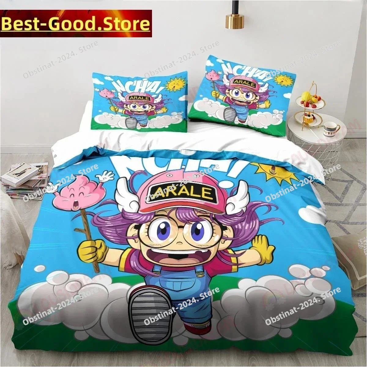 

New Cute Cartoon DR S-Slump Arale Anime Bedding Set Sheet King Twin Double Child Bedding Set Mircofiber or Polyester Duvet Cover