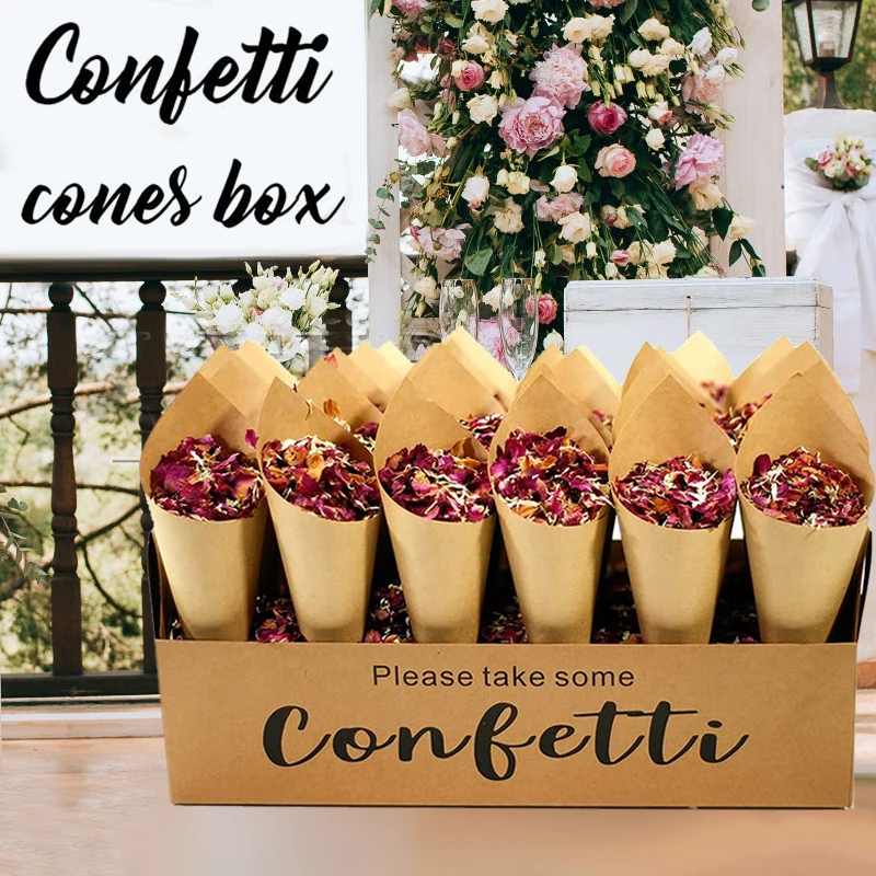 Personalized Confetti Cones for Wedding, Dried Flower Tray, Petal Holder, Paper Cone, Party Decoration, 100% Natural Petal Tray