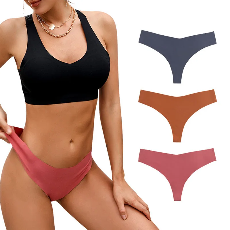 

G-String 3pcs/Set Women's Panties Plus Sizes Seamless Plain Color Underwear Sexy Female Underpants Thong Lingerie S M L XL XXL