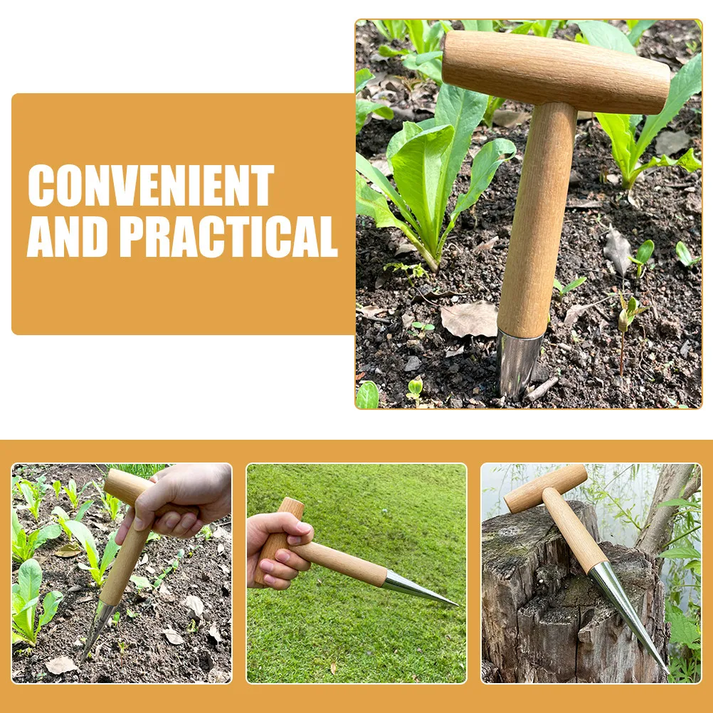 

Gardening Dibber Hand Planter Wood Handle Tool for Planting Seeds Seedling Transplant Soil Loosen Hole Puncher