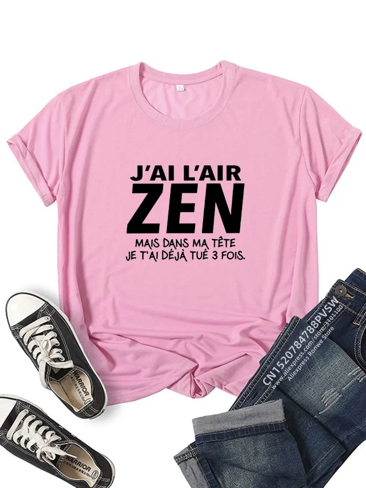 France Letter J\'Ai l\'air Zen mais dans ma tête Je t\'ai déjà tué Trois Graphic T-shirt Girl Y2K Harajuku Black Pink Red Tee Tops