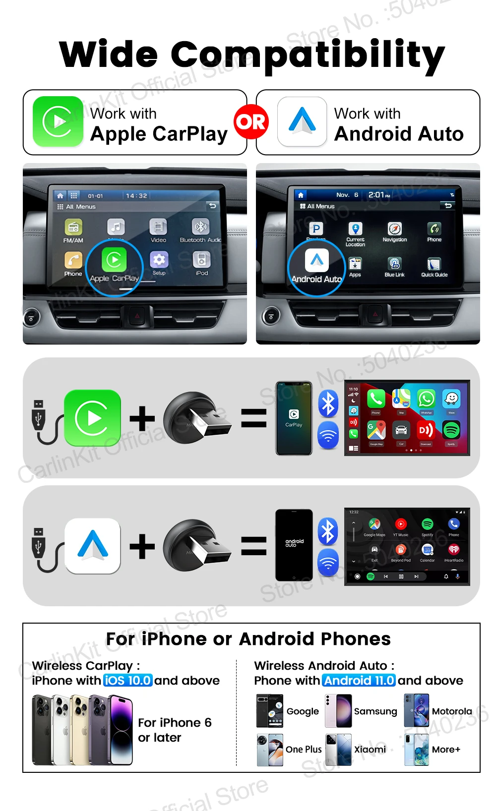 Neuer CarlinKit 5.0 Mini Ultra3 Wireless Android Auto & CarPlay 2-in-1-Wireless-Adapter WIFI Bluetooth Auto Connect Smart Mini Box Plug and Play für Autos – Detail 3