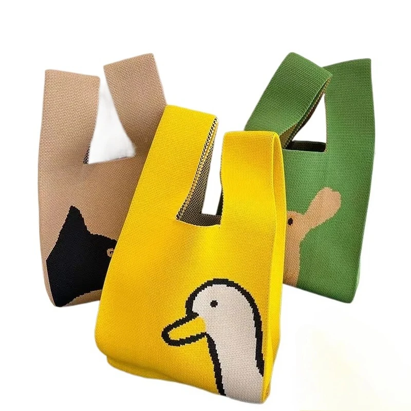 محبوك حمل الحقائب النسائية عقدة حقائب المعصم اليدوية المحمولة البسيطة مخطط دلو أكياس الهاتف سعة كبيرة الربيع الصيف حقائب اليد