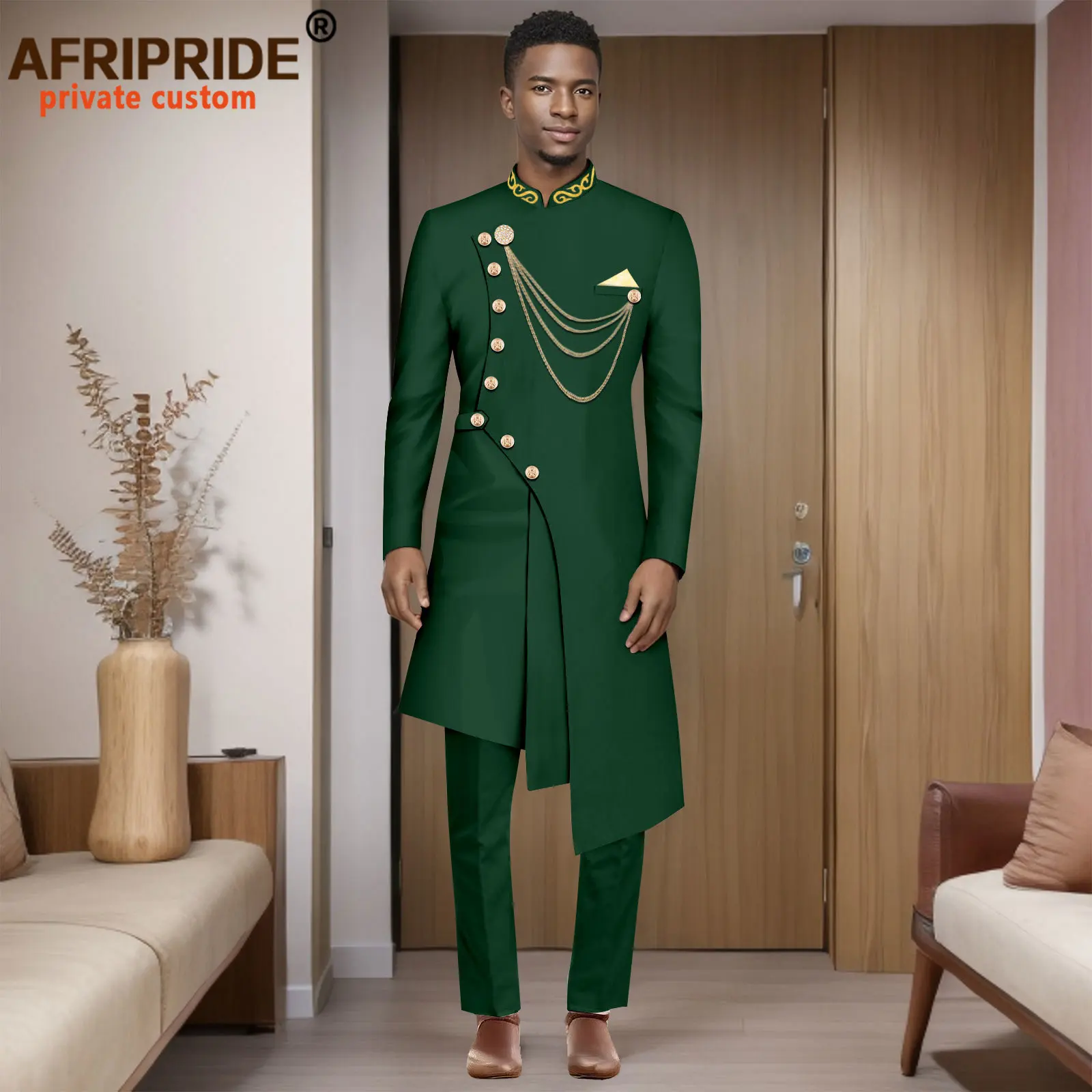 Men`s Business Suits Single Breasted Embroidery Chain Blazer and Pants 2 Piece Set African Clothes for Party Wedding 2516001
