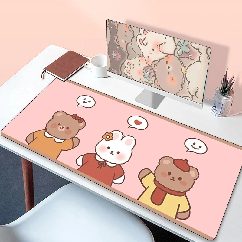 Mausepad Deskmat miś Kawaii klawiatura do gier akcesoria komputerowe mata gumowa szafki dla graczy podkładki pod mysz podkładki pod mysz Pc