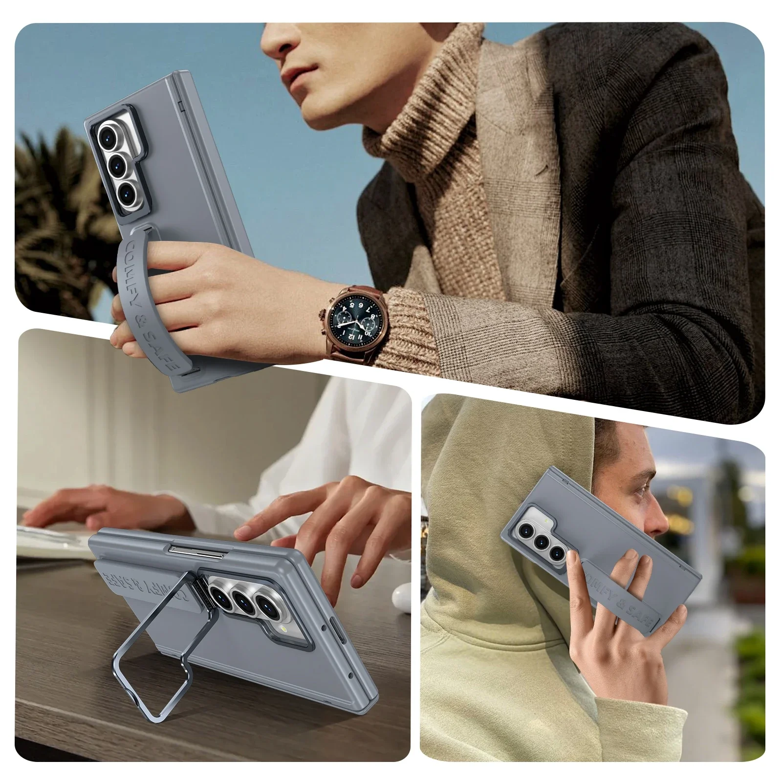 Soporte de lente correa de muñeca funda de teléfono plegable para Samsung Galaxy Z Fold 7 6 5 bisagra protege la pantalla trasera película protectora Shell