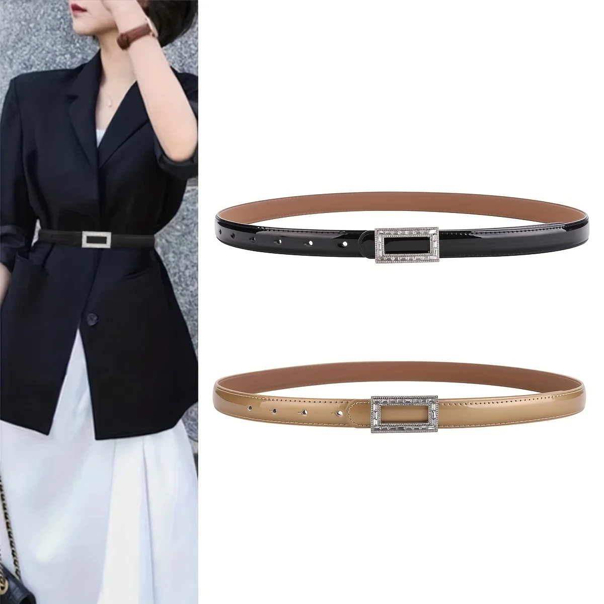 خريف شتاء جديد حزام المرأة الفضة حجر الراين ديكور حزام الخصر النحيف لفستان الجينز ملابس الحفلات #1