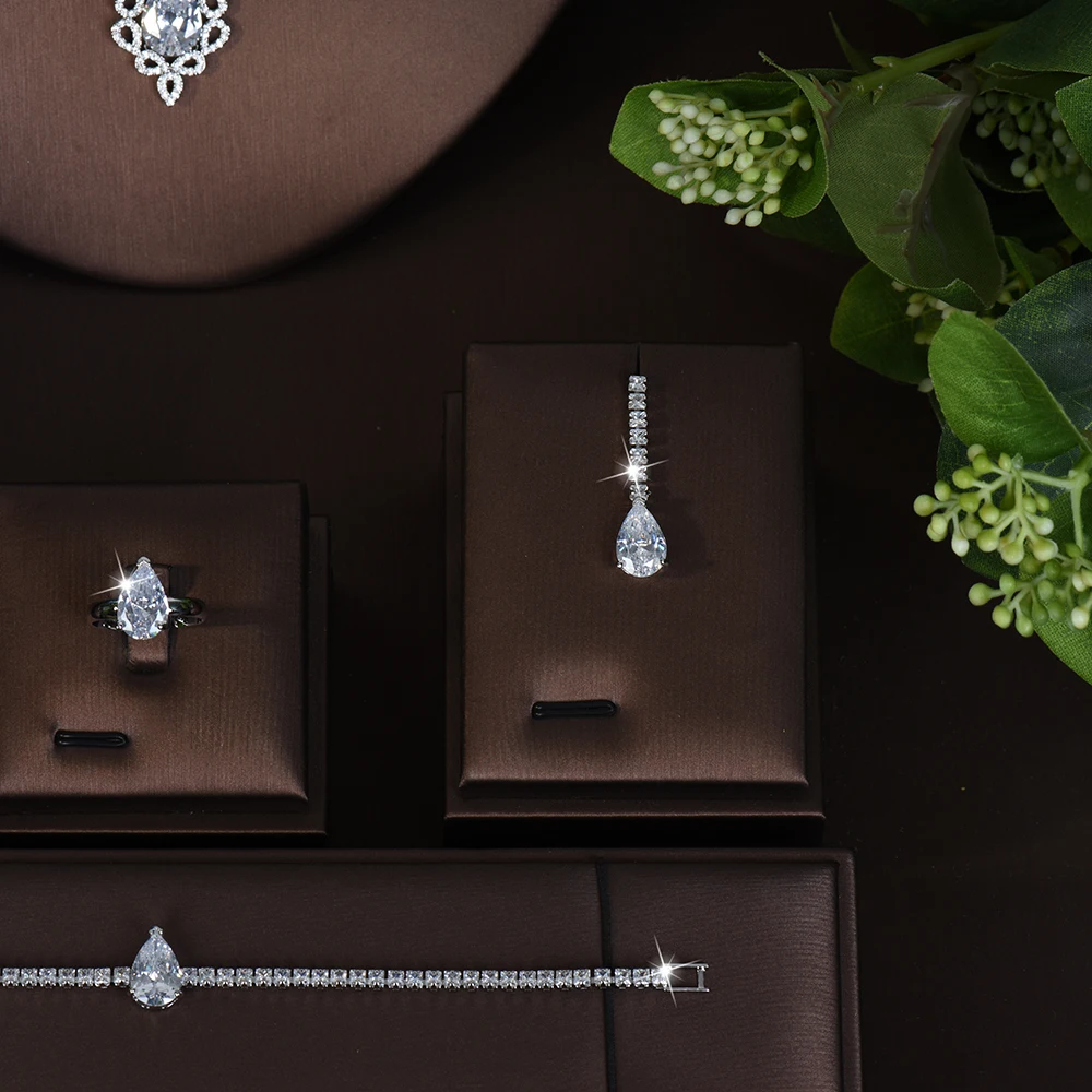 

HIBRIDE New Vintage Exquisite Water Drop Necklace Earrings Bracelet Women Jewelry Set for Dubai Wedding Party Gift Prom S-844