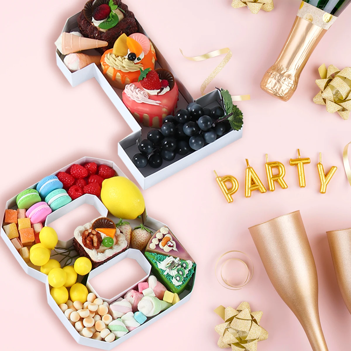 26cm Number Shaped Candy Food Tray Cardboard Numbers 1st Birthday Decoration Graduation Happy New Year 2025 Party Decoration