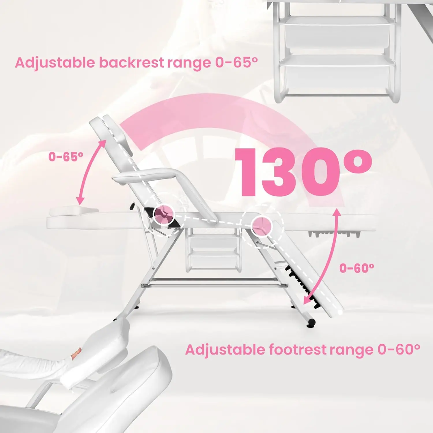 3-Section 70.8-Inch Lash Bed, Facial Bed Massage Table Adjustable Tattoo Chair, Multi-Purpose Facial Bed Table, Salon Chair