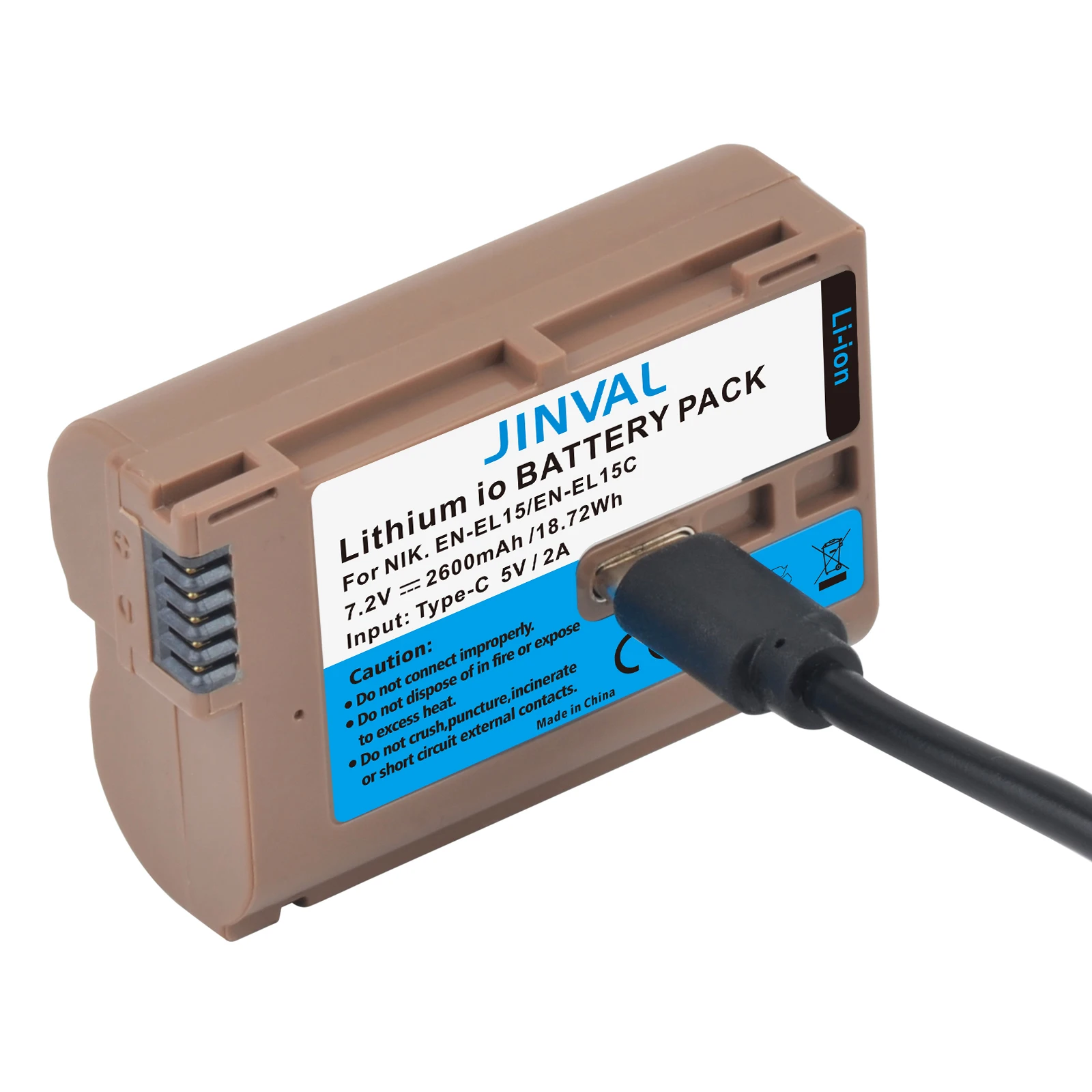 JINVAL EN-EL15C Battery 2600mAh Type-C Input ENEL15C EN-EL15 Batteries For Nikon Z5,Z6,Z6 II,Z7,Z7II,D7000,D7100,D7200,D850,D750