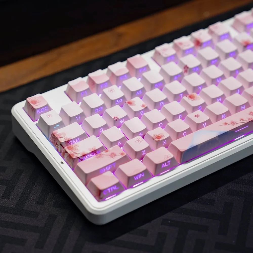 Klawisz Pink Cherry Blossom z bocznym grawerowaniem, półprzezroczysty PBT, 127 klawiszy, kompatybilny z klawiaturami mechanicznymi MX 61 75 86 104 108 — zdjęcie produktu 2