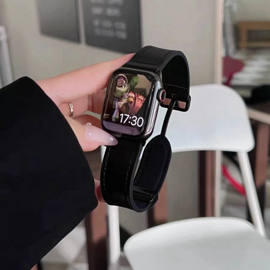 Magnetic Buckle Silicone Leather Link Loop for Apple Watch Band For women Women Sport 40mm 41mm 42mm 44mm for iwatch strap