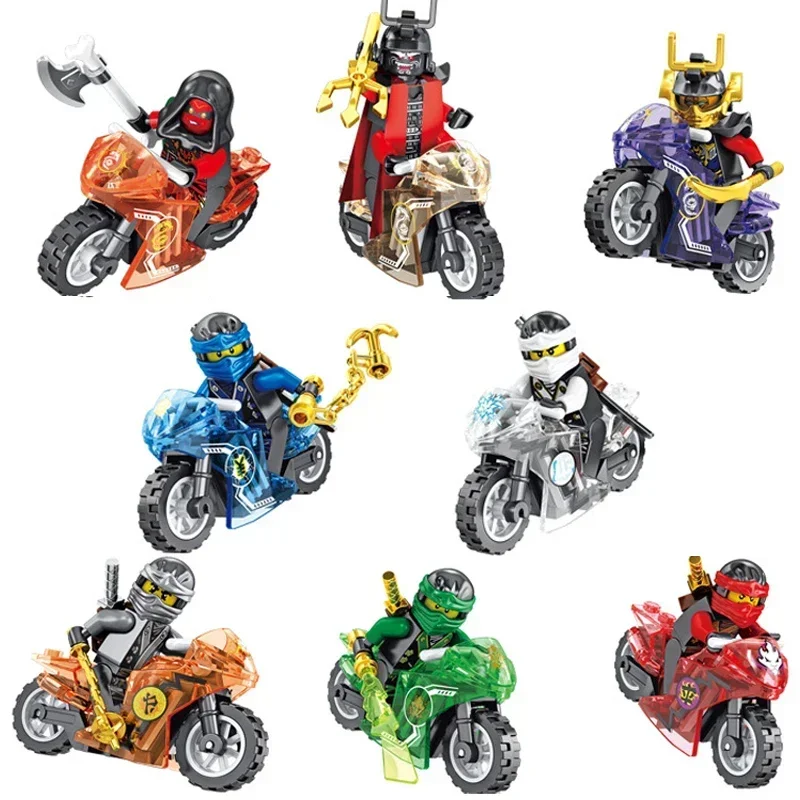 HEROCROSS 8pcs/lot Ninja Motorcycles Model Building Blocks Bricks Figures Kids Toys for Children Gift