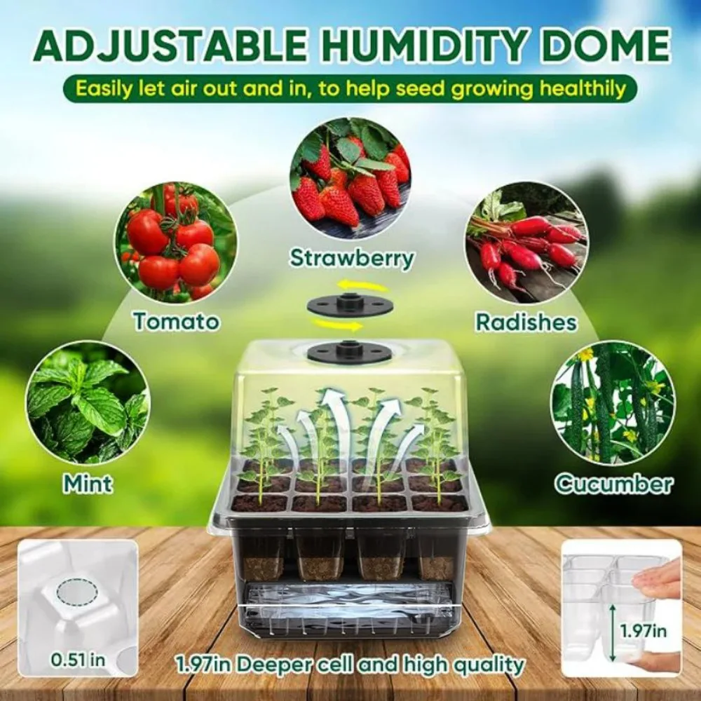2 Sets of Automatic Watering Seedling Trays with Growth Lights, Horticultural Seedling Kits with Adjustable Humidity
