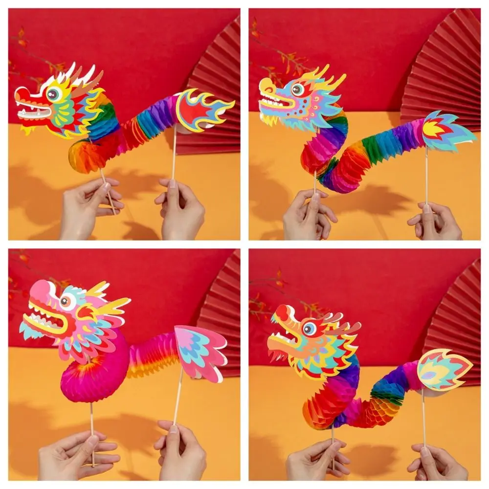 Zodiac Kids DIY Dragon Dance Toy Handmade Ethnic Handheld Dragon Dance Craft Art Lucky Chinese Style Paper Dragon