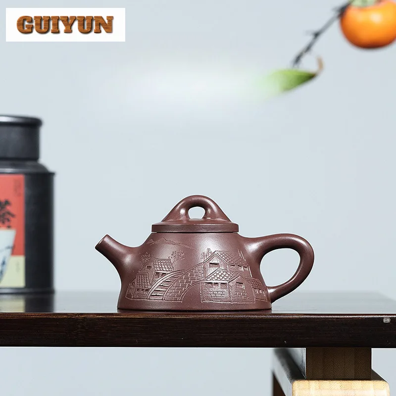 190ml Boutique Yixing Purple Clay Teapots Handmade Stone Scoop Pot Raw Ore Purple Mud Kettle With Infuser Chinese Zisha Tea Set