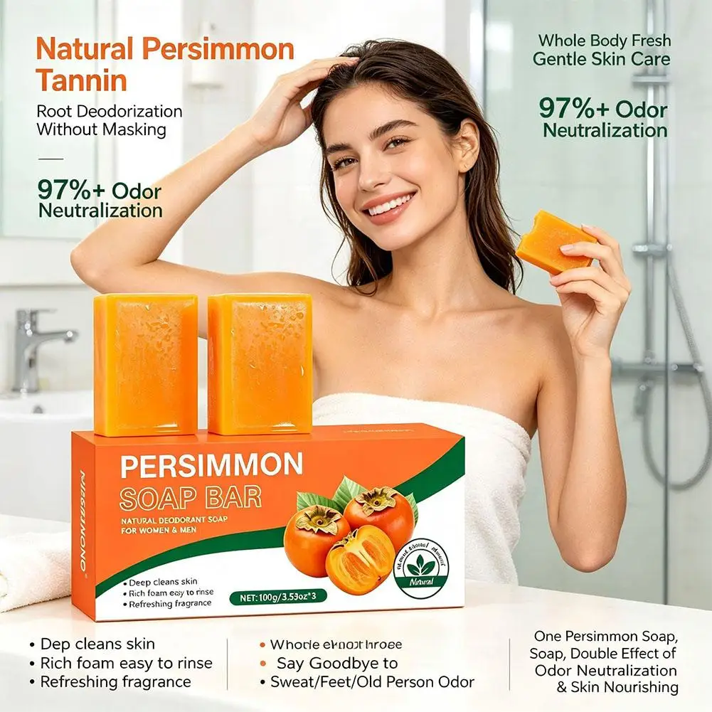 Handmade Persimmon Soap Bar Odor Eliminating Natural Body Wash Cleansing Gently Exfoliating Shower Brighter SkinCare Creams 100g