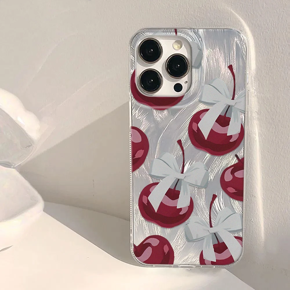 

INS Cherry Bow Pattern Phone Case for iPhone16/15/14/13/12/11/ProMax/Pro/Plus Fashion Friend Gift Aesthetic Phone Case