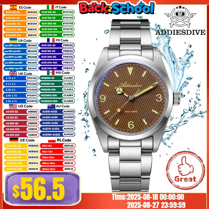 

ADDIESDIVE TOP Sale Men Watch 316L Stainless Steel Bubble Mirror Glass 100m Waterproof Luminous Quartz Watch relojes para hombre