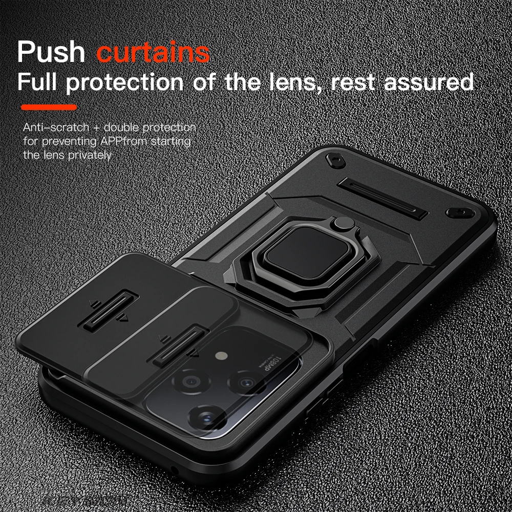 KEYSION Shockproof Case for HONOR 200 Lite 5G Slide Camera Lens Protection Ring Stand Phone Cover for for Huawei Honor 200 Lite