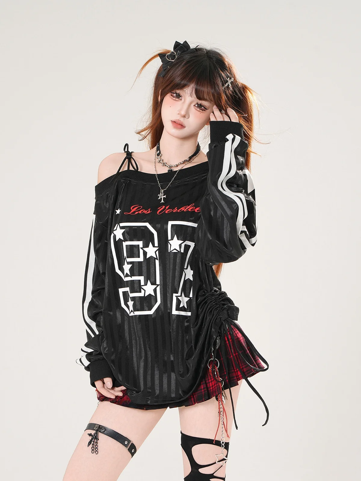 

kit Briti Timing American Sle Dstring Sweatirt Women's Loose Slimming Autumn Top Polyester Blend Fabric