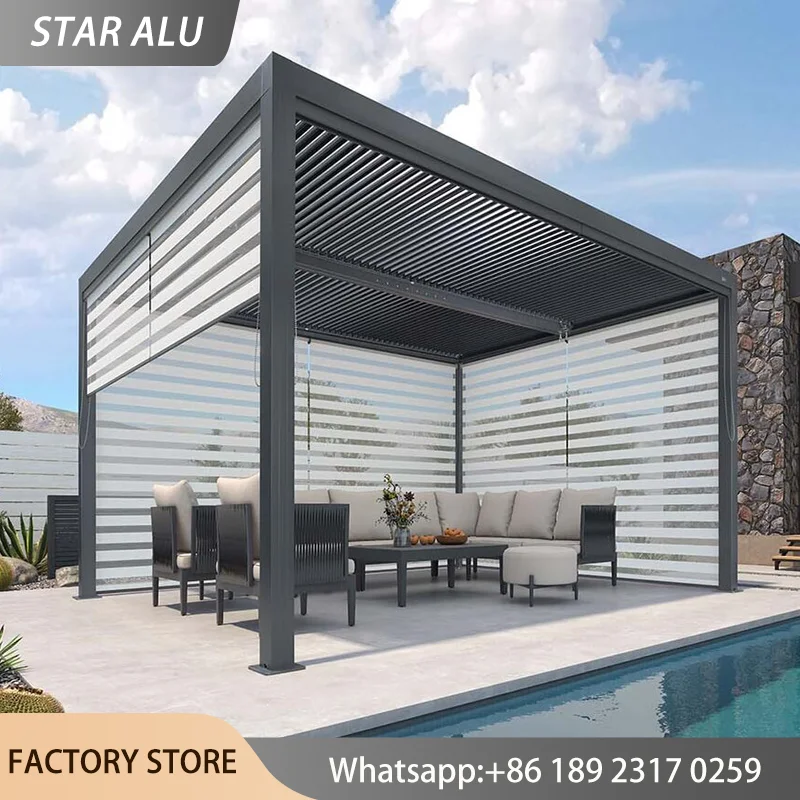 Aluminum Pergola Gazebo Louvered Roof with Zip Screen Heavy Duty Outdoor Patio Canopy Shelter Waterproof Sunshade Garden Tent
