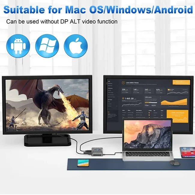 محطة إرساء OFIYAA USB 3.0 H1 محور الكمبيوتر المحمول العالمي مع مروحة تبريد RGB لنظام التشغيل Windows Mac Android يدعم شريحة Mac M1 #6