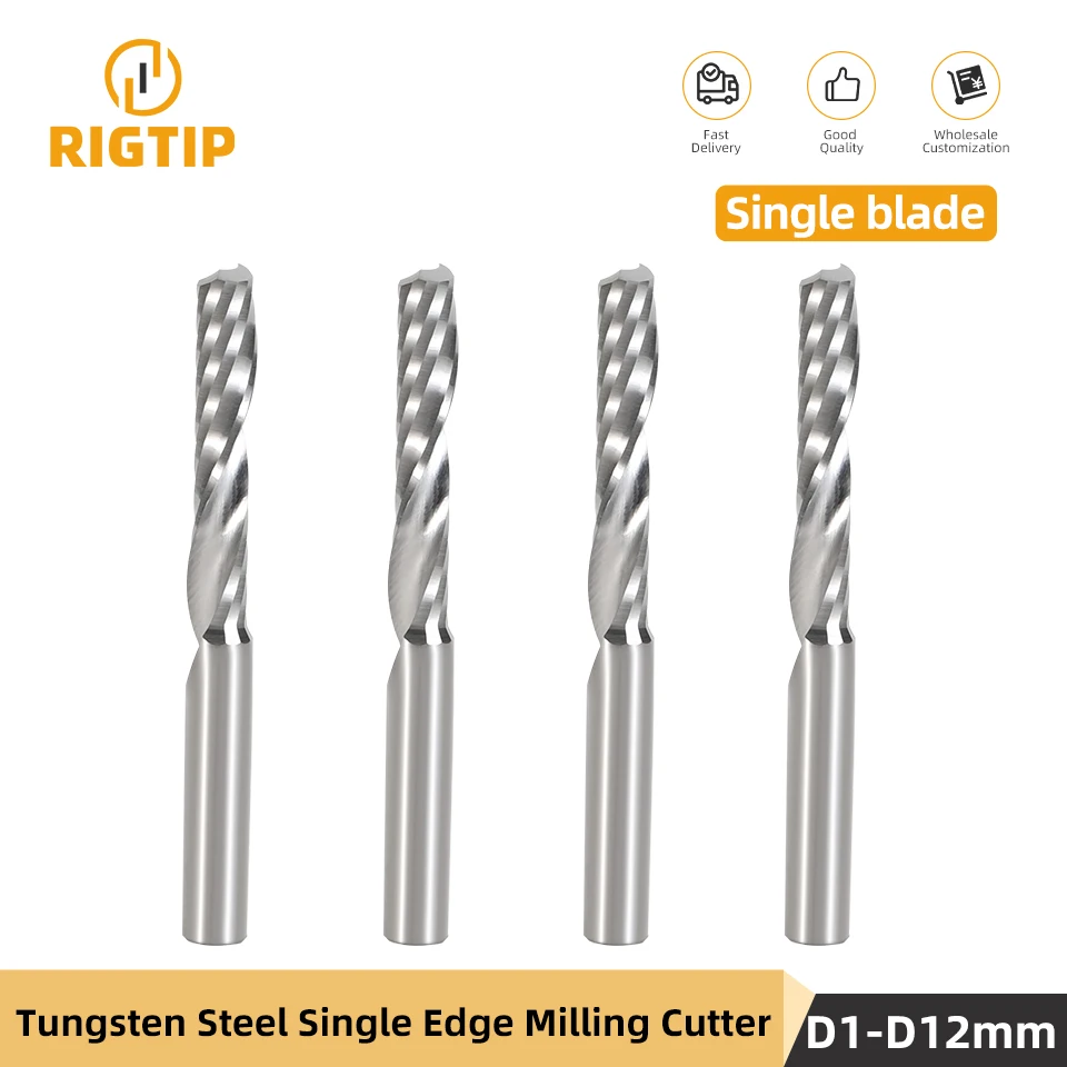 RIGTIP Tungsten Steel Single Edge Milling Cutter 3.175 /4/6 Shank Carbide Single Flute Alloy End Mill CNC Alu Milling Tools